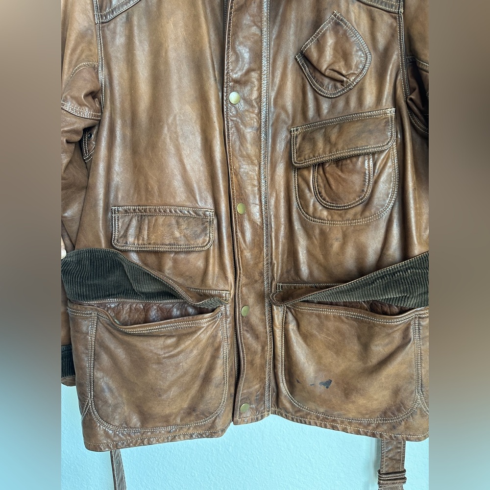RARE Vintage Polo Ralph Lauren Brown Leather Jacket Biker Chore jacket hybrid XL - Picture 11 of 17